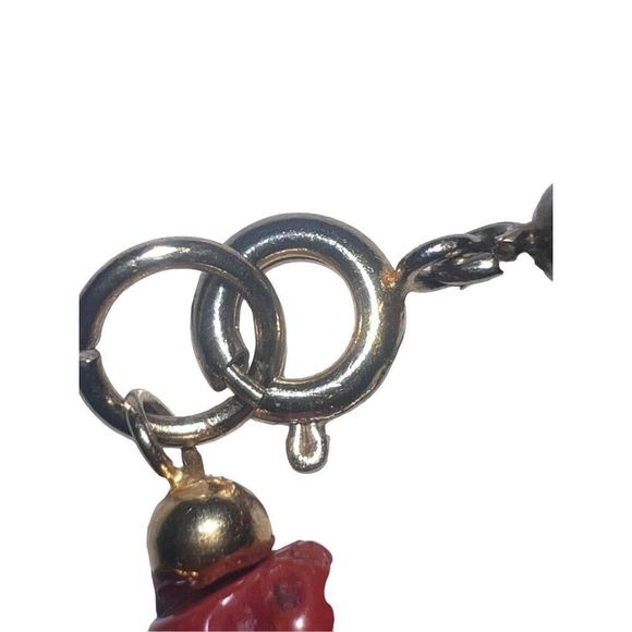 Authentic Vintage Red Coral Beads Necklace Gold Tone Pendant Statament Jewelry - Picture 4 of 14